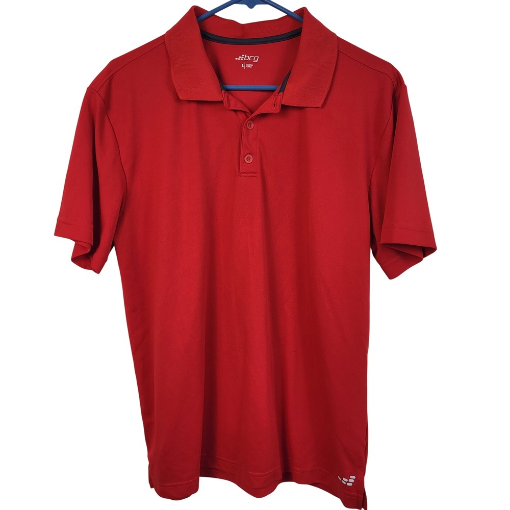 BCG Polo Shirt Mens Large Red Performance Short Sleeve Athletic Golf Casual